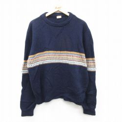 XL★古着 長袖 セーター メンズ 00年代 00s クルーネック 紺他 25nov28