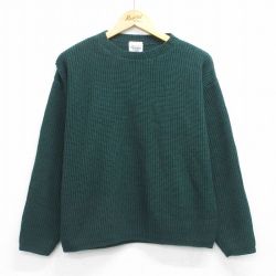 L★古着 長袖 セーター メンズ 90年代 90s アクリル クルーネック USA製 緑 25nov26