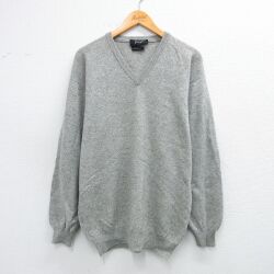 M★古着 長袖 セーター メンズ 90年代 90s ワンポイントロゴ ラムウール Vネック スコットランド製 グレー他 25nov27