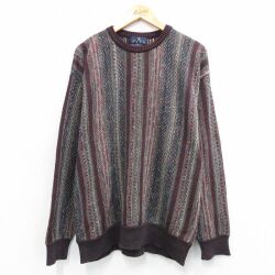 L★古着 長袖 セーター メンズ 90年代 90s コットン クルーネック USA製 エンジ他 25nov27