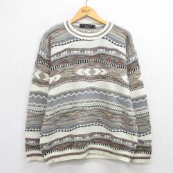 M★古着 長袖 セーター メンズ 90年代 90s 3Dニット アクリル クルーネック USA製 グレー系他【spe】 25dec04