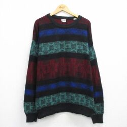 XL★古着 長袖 ノルディック セーター メンズ 90年代 90s 雪柄 大きいサイズ クルーネック イタリア製 黒他【spe】 25dec04