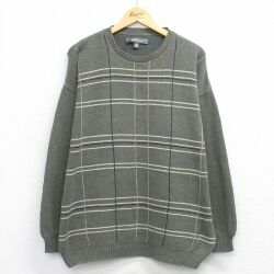 XL★古着 長袖 セーター メンズ 00年代 00s 大きいサイズ クルーネック USA製 濃緑他 チェック 25dec04