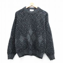 M★古着 長袖 セーター メンズ 90年代 90s アクリル クルーネック USA製 黒他 25nov28