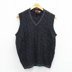 S★古着 ボストントレーダーズ ケーブル ニット ベスト メンズ 90年代 90s ウール Vネック 濃グレー他 25nov28