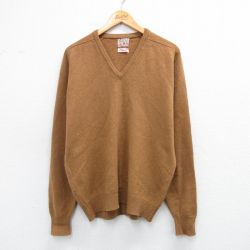 L★古着 長袖 セーター メンズ 80年代 80s 無地 カシミア カシミヤ Vネック イタリア製 茶 25nov28