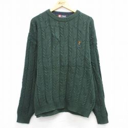 XL★古着 ラルフローレン チャップス 長袖 ブランド セーター メンズ 90年代 90s ワンポイントロゴ 大きいサイズ コットン クルーネック 緑 25nov29