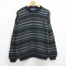 L★古着 長袖 セーター メンズ 90年代 90s アクリル クルーネック USA製 黒他【spe】 25nov29