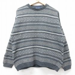 L★古着 長袖 セーター メンズ 90年代 90s フェアアイル クルーネック USA製 グレー他 25nov29