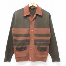 M★古着 長袖 ニット カーディガン メンズ 80年代 80s 襟付き ウール 茶他 25nov29
