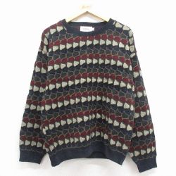 M★古着 長袖 セーター メンズ 90年代 90s アクリル クルーネック USA製 ベージュ他 25nov29