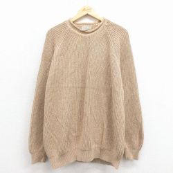 XL★古着 エルエルビーン 長袖 セーター メンズ 00年代 00s 無地 大きいサイズ コットン ラグラン モックネック ハイネック ベージュ 25nov29