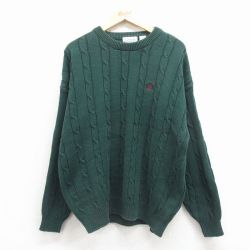 XL★古着 IZOD 長袖 ケーブル セーター メンズ 90年代 90s ワンポイントロゴ コットン 緑 25nov29