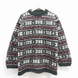 M★古着 長袖 セーター メンズ 00年代 00s ウール クルーネック エクアドル製 緑他【spe】 25nov29