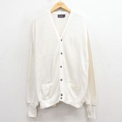 XL★古着 Par Four 長袖 ニット カーディガン メンズ 80年代 80s 無地 アクリル USA製 白 25nov29