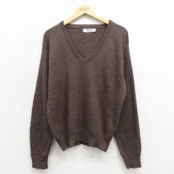 L★古着 ジャンセン 長袖 セーター メンズ 90年代 90s 無地 Vネック USA製 こげ茶 25dec01