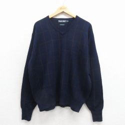 XL★古着 ラルフローレン ポロゴルフ 長袖 ブランド セーター メンズ 90年代 90s ラムウール クルーネック 紺他【spe】 25dec01
