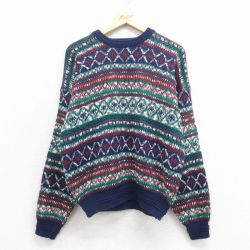 L★古着 シアーズ 長袖 セーター メンズ 90年代 90s フェアアイル アクリル クルーネック 紺他【spe】 25dec01