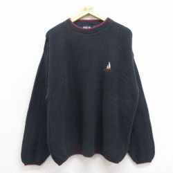 XL★古着 長袖 セーター メンズ 90年代 90s ヨット コットン クルーネック USA製 黒 25dec01