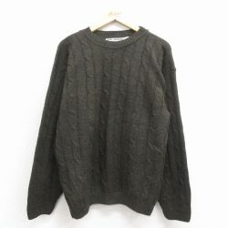 L★古着 長袖 ケーブル セーター メンズ 90年代 90s クルーネック USA製 濃茶 25dec01