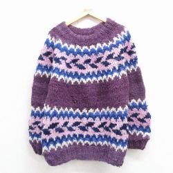 L★古着 長袖 セーター メンズ ウール クルーネック エクアドル製 紫【spe】 25dec01