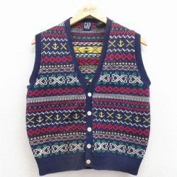 S★古着 ギャップ GAP ニット ベスト メンズ 90年代 90s フェアアイル コットン 紺他【spe】 25dec02