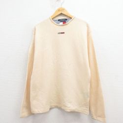 M★古着 トミーヒルフィガー 長袖 ブランド メンズ 90年代 90s ワンポイントロゴ ウール 薄ベージュ 25dec02