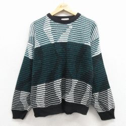 M★古着 長袖 セーター メンズ 90年代 90s アクリルクルーネック USA製 黒他 25dec02