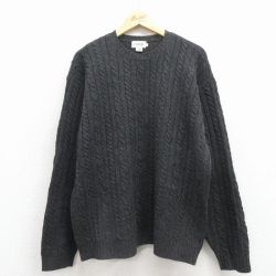 XL★古着 ジェイクルー 長袖 ケーブル セーター メンズ 00年代 00s ラムウール クルーネック グレー【spe】 25dec02