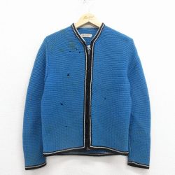 S★古着 長袖 ビンテージ フルジップ ニット カーディガン メンズ 70年代 70s ウール 青 25dec02