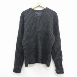 L★古着 アバクロンビー 長袖 セーター メンズ 00年代 00s 無地 ウール Vネック 濃グレー 霜降り 25dec02