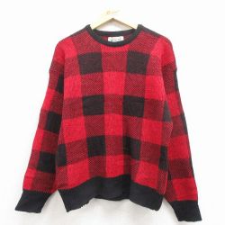 M★古着 アメリカンイーグル 長袖 セーター メンズ 90年代 90s クルーネック USA製 赤他 チェック 25dec02