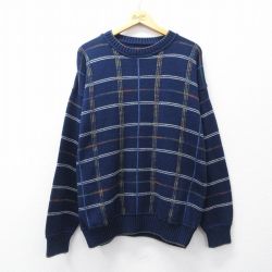 ラルフローレン 90s セーター ネイビーチェック XL | 古着