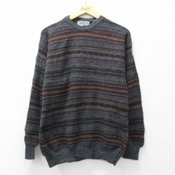 90s 長袖セーター グレーボーダー M | 古着