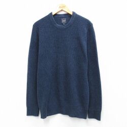 M★古着 ギャップ GAP 長袖 セーター メンズ 00年代 00s 無地 コットン クルーネック 紺 25dec04