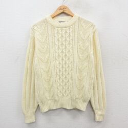 L★古着 シアーズ 長袖 ケーブル セーター メンズ 90年代 90s アクリル クルーネック 生成り 25dec04