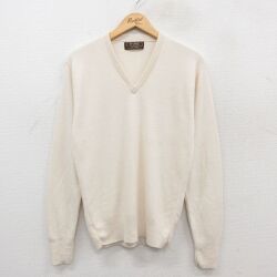 S★古着 長袖 セーター メンズ 90年代 90s 無地 アクリル Vネック USA製 薄ベージュ 25dec04
