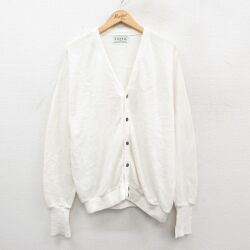XL★古着 IZOD 長袖 ニット カーディガン メンズ 90年代 90s ワンポイントロゴ アクリル USA製 白 25dec04