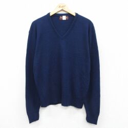 L★古着 長袖 セーター メンズ 90年代 90s 無地 アクリル Vネック USA製 紺 25dec04