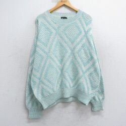 XL★古着 長袖 セーター メンズ 90年代 90s 総柄 大きいサイズ クルーネック USA製 水色他【spe】 25dec05