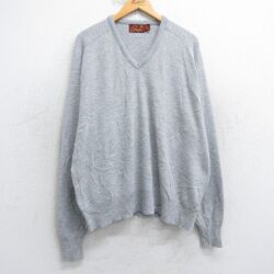 XL★古着 長袖 セーター メンズ 90年代 90s 無地 ラグラン 大きいサイズ アクリル Vネック USA製 グレー 25dec05