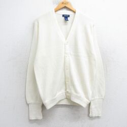 M★古着 IZOD 長袖 ニット カーディガン メンズ 90年代 90s ワンポイントロゴ アクリル USA製 白 25dec05