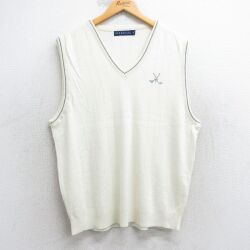 L★古着 ニット ベスト メンズ 90年代 90s ゴルフ アクリル Vネック USA製 白 25dec05