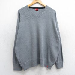 XL★古着 リーバイス Levis 長袖 セーター メンズ 90年代 90s 大きいサイズ コットン Vネック グレー 25dec05