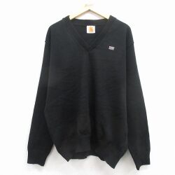 XL★古着 長袖 セーター メンズ 00年代 00s 星条旗 大きいサイズ アクリル Vネック 黒 25dec05