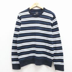M★古着 ギャップ GAP 長袖 セーター メンズ コットン クルーネック 紺他 ボーダー 25dec05