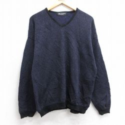 M★古着 長袖 セーター メンズ 90年代 90s Vネック イタリア製 紫他 25dec11