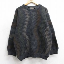 M★古着 長袖 セーター メンズ 90年代 90s クルーネック イタリア製 濃グレー他 25dec11