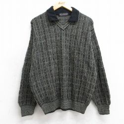 M★古着 長袖 セーター メンズ 90年代 90s 襟付き Vネック イタリア製 デッドストック ベージュ系他 25dec11