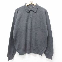 L★古着 バンヒューセン 長袖 セーター メンズ 00年代 00s 襟付き 濃グレー 25dec12